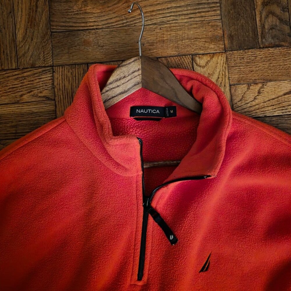 NAUTICA 1/2 ZIP KNAP FLEECE PULLOVER JACKET RED/BLUE TRIM MENS SIZE M